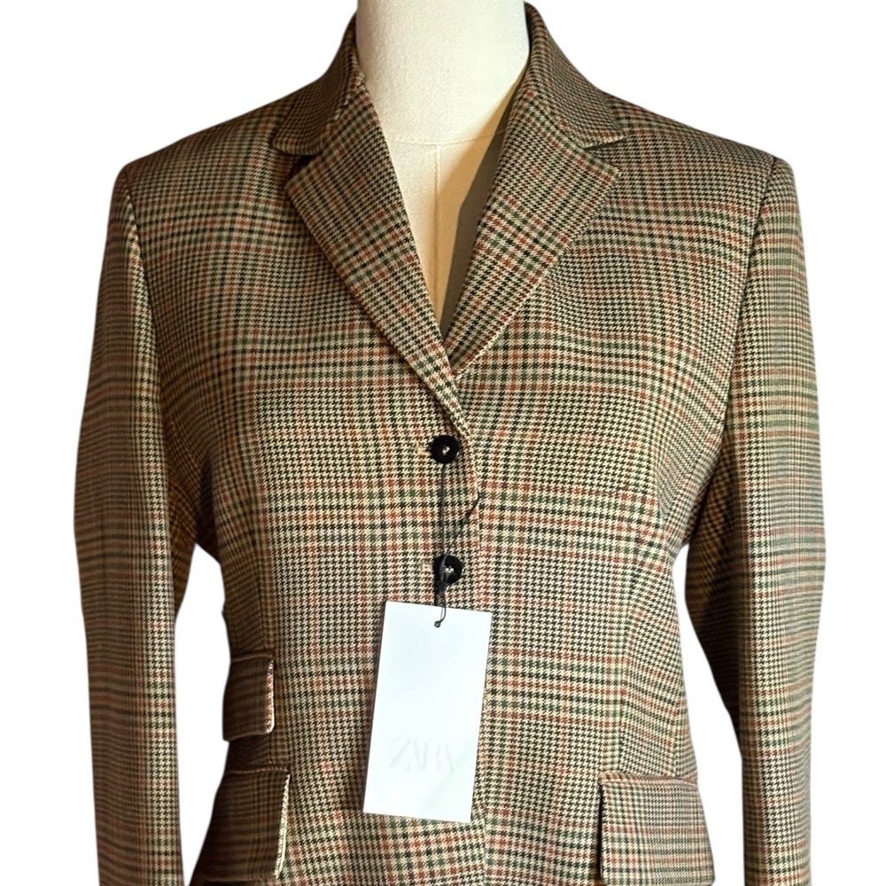 ZARA NWT Brown Tweed Plaid  Fitted Blazer in Sz S - Picture 7 of 10